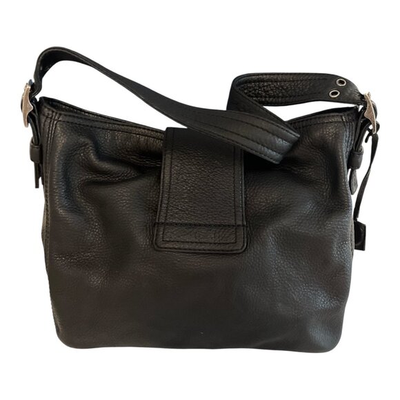 Banana Republic Black Leather Shoulder Bag – Buckle Flap Style – 2010s - Picture 2 of 6